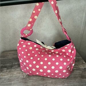 Stylish Pink Polka Dot/Denim Reversible Shoulder Bag